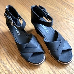 Sorel Black Wedge Sandals